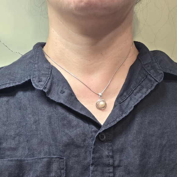 modernist retro Japanese saltwater cultured akoya vintage pearl pendant silver - Picture 7 of 8